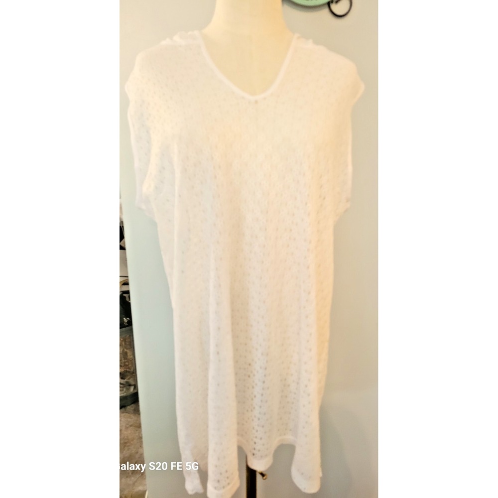 Catalina Womens White Lacy Mesh Hooded Swimsuit Cover Up SZ 1X Beachy Nautical